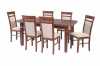 Jídelní Stůl rozkládací WENUS-S, konstrukce stolu je velice robustní, je vyrobená z masívu bukového dřeva, vrchní deska dýhá 160-200x90cm výška 76cm, Židle M-VI 6ks lakování ořech, čalounění 27. Možnost různých kombinací lakování, druhů čalounění, i vytvoření vlastní sestavy - různé modely židlí i stolů.