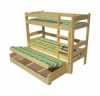 Kvalitní a levná postel, vyrobená z masivního dřeva borovice, včetně matrace z molitanu tloušťka 8 cm,roštu, s úložnym prostorem.Povrchová úprava je provedena bezbarvým, ekologickým, vodou ředitelným lakem.rozměr matrace 80x200/80x200/80x190 cm, výška postele 150 cm
