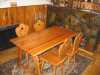 Prodám nábytek ve stylu selská jizba. Set je vyroben ručně z kvalitního masivu (jilm), má příjemnou a zajímavou barvu dřeva, povrch je chráněný lesklým nátěrem, je zdoben vkusnou řezbou. Hodí se zejména do chaloupky, srubu, sklípku apod. Cena dohodou. Set zahrnuje: - jídelní stůl - 4 krát židle - lavice 