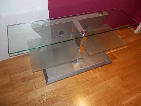 TV stolek ze skla a leštěného nerez